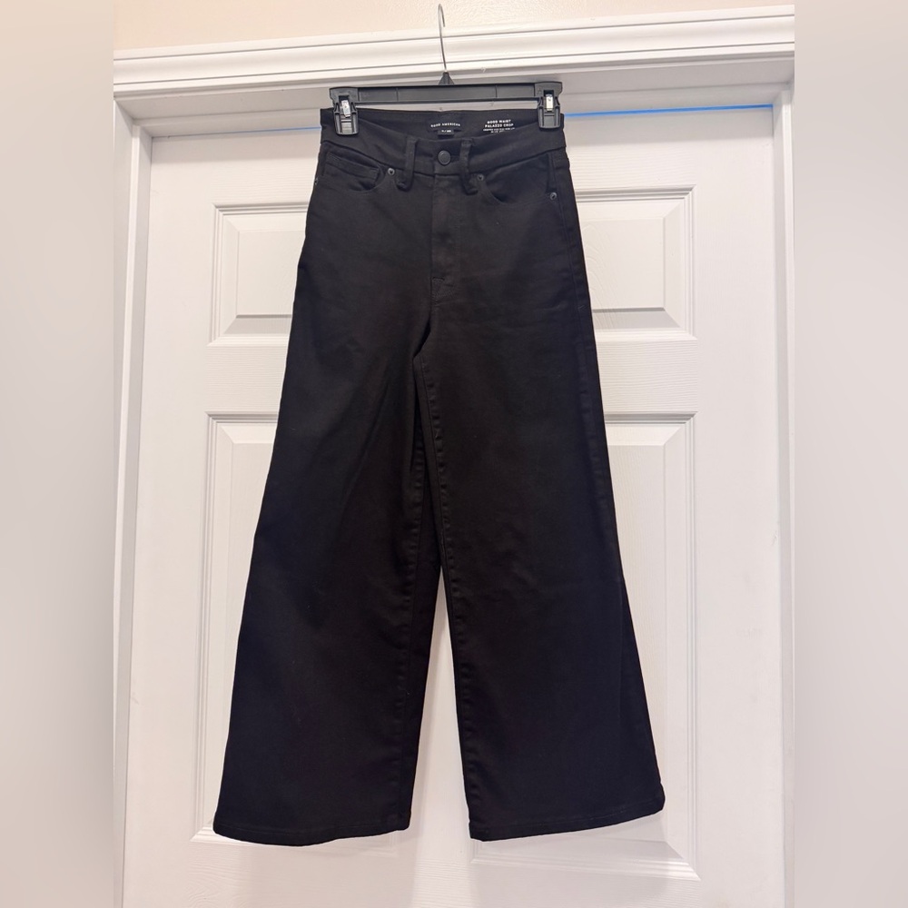 GOOD AMERICAN NWOT Black Denim Good Waist Palazzo Cropped Wide Leg 0/25